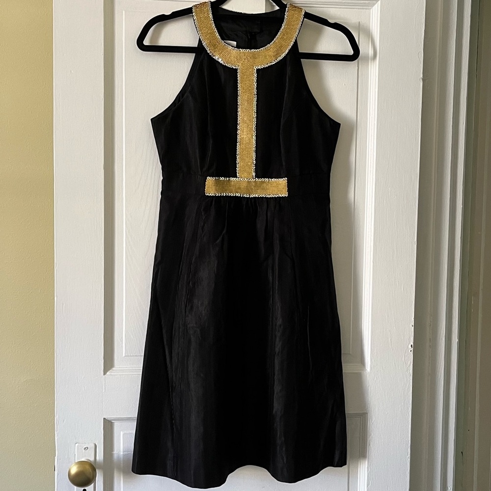 Tibi Cotton/Silk Combination Textured Black Dress w/Sequins Detailing, Back Zip